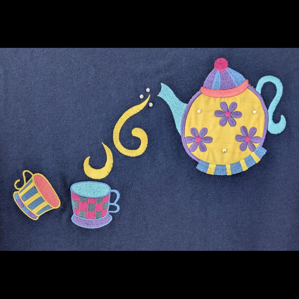 Quacker Factory Navy Tea Cup & Teapot Two-Piece Tunic Skirt Set Small - Picture 7 of 8